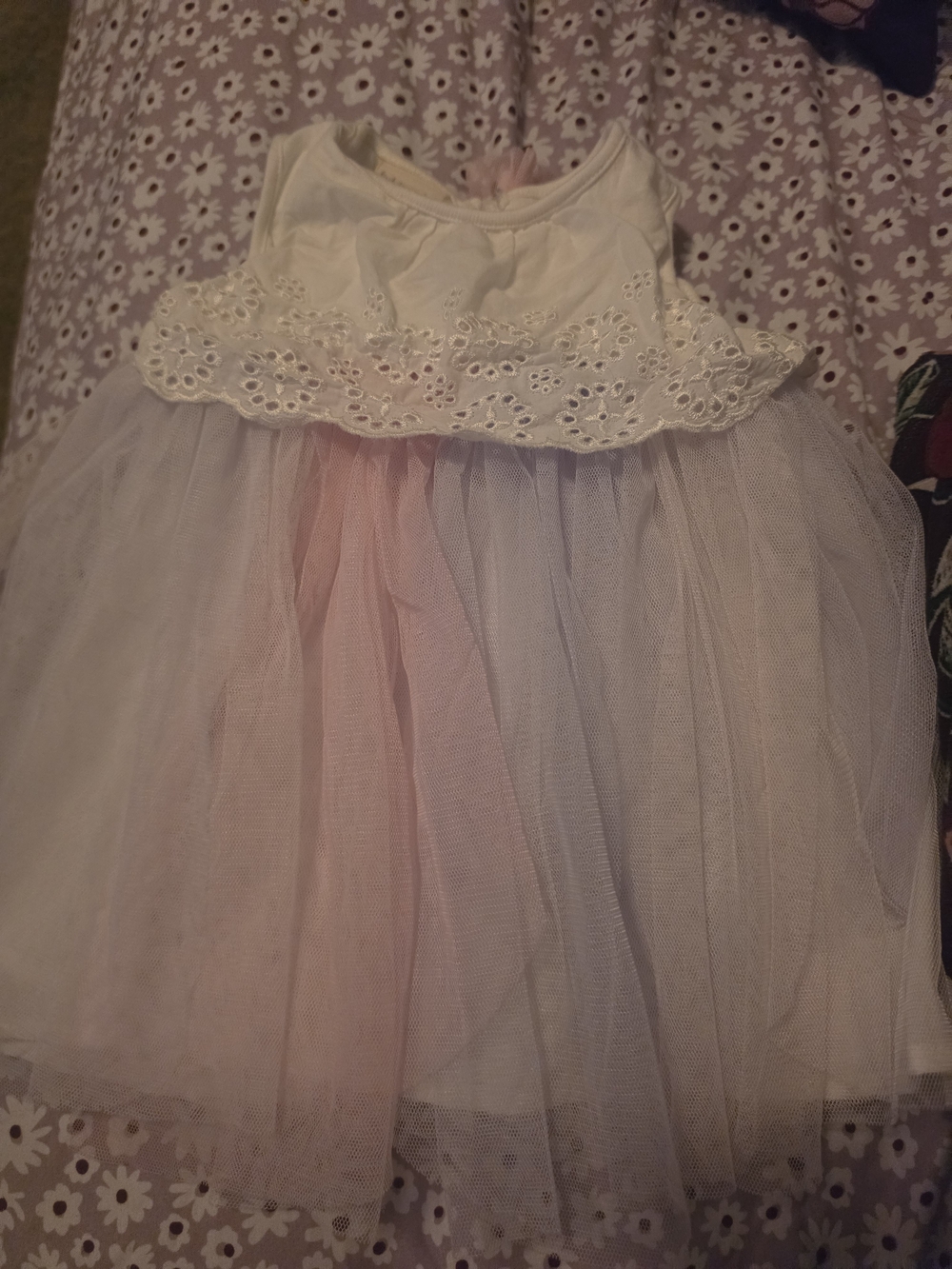 First Impressions White Eyelet Bodice Pastel Tulle Dress